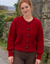 Ladies Merino Cropped Classic Aran Cardigan | Red