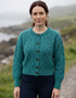 Ladies Merino Cropped Classic Aran Cardigan | Teal