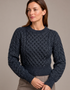 Ladies Merino Cropped Classic Aran Sweater | Charcoal