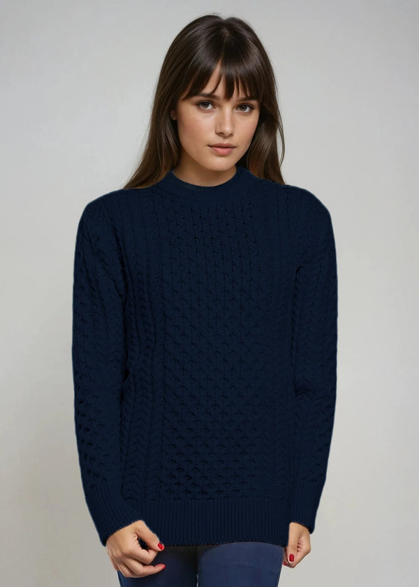 Ladies Slim-Fit Aran Sweater | Navy