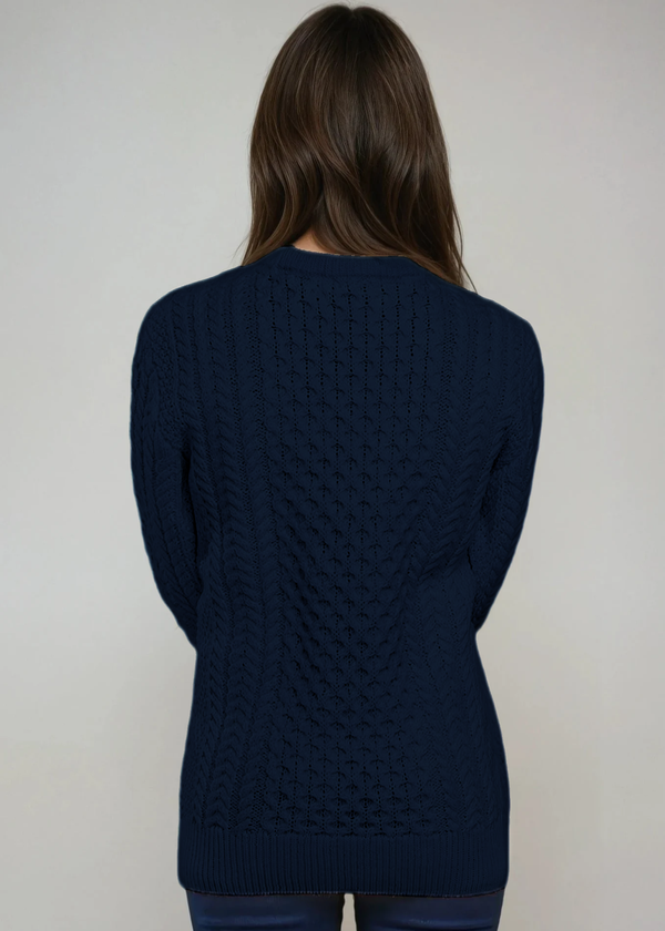 Ladies Slim-Fit Aran Sweater Navy