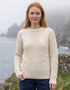 Ladies Slim-Fit Aran Sweater | Premium Merino Wool | Natural
