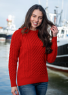 Ladies Slim-Fit Aran Sweater | Red