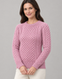 Ladies Slim-Fit Aran Sweater | Rose Pink | 100% Merino Wool