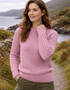Ladies Slim-Fit Aran Sweater | Rose Pink | 100% Merino Wool