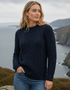 Ladies Slim-Fit Aran Sweater in Navy | Premium Merino Wool