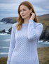 Ladies Slim-Fit Aran Sweater in Sky Blue | Premium Merino Wool