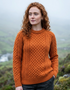 Ladies Slim-Fit Aran Sweater in Terracotta | 100% Merino Wool