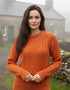 Ladies Slim-Fit Aran Sweater in Terracotta | 100% Merino Wool