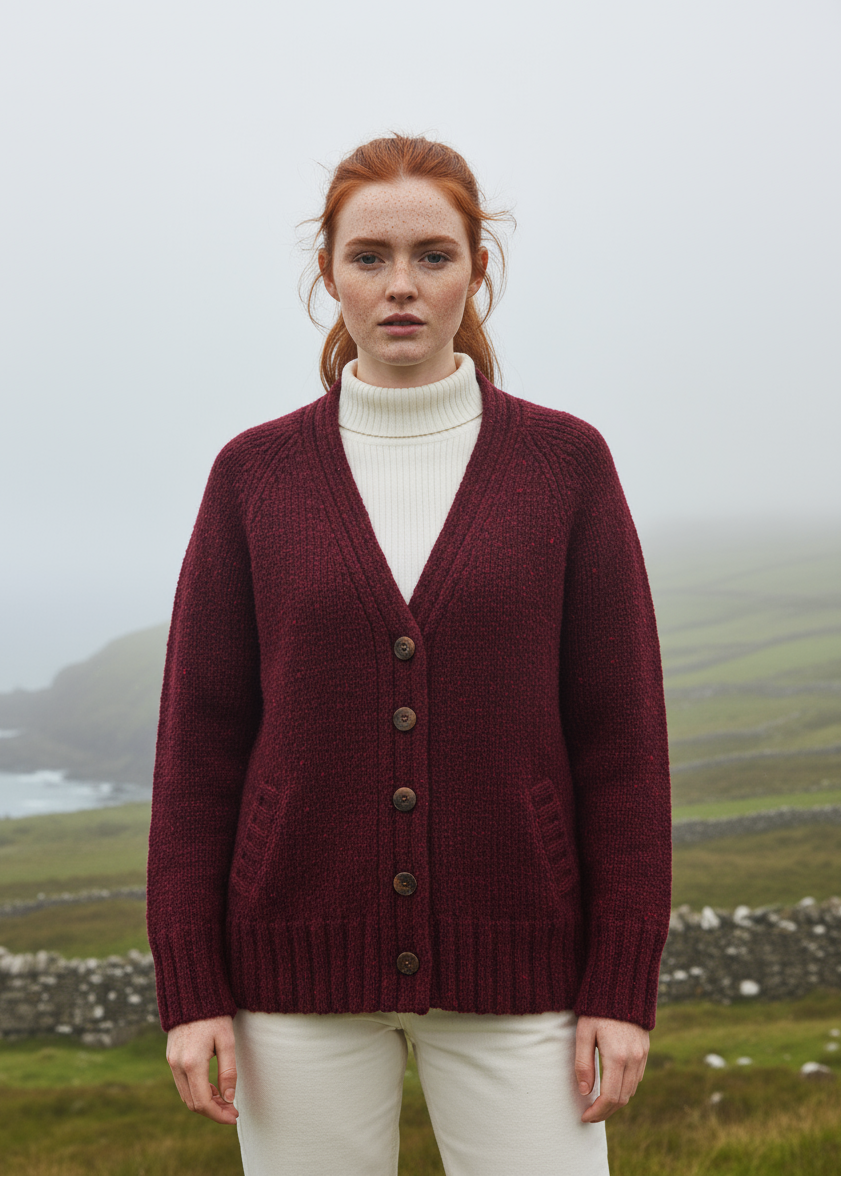Ladies Tweed Cardigan | Berry
