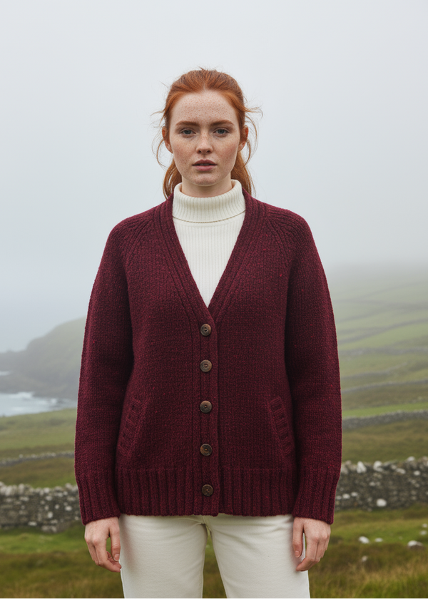 Ladies Tweed Cardigan | Berry