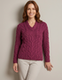 Ladies V-Neck Supersoft Merino Aran Sweater - Raspberry