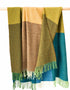 Lambswool Throw Blue Green Mustard Tan Large Blocks