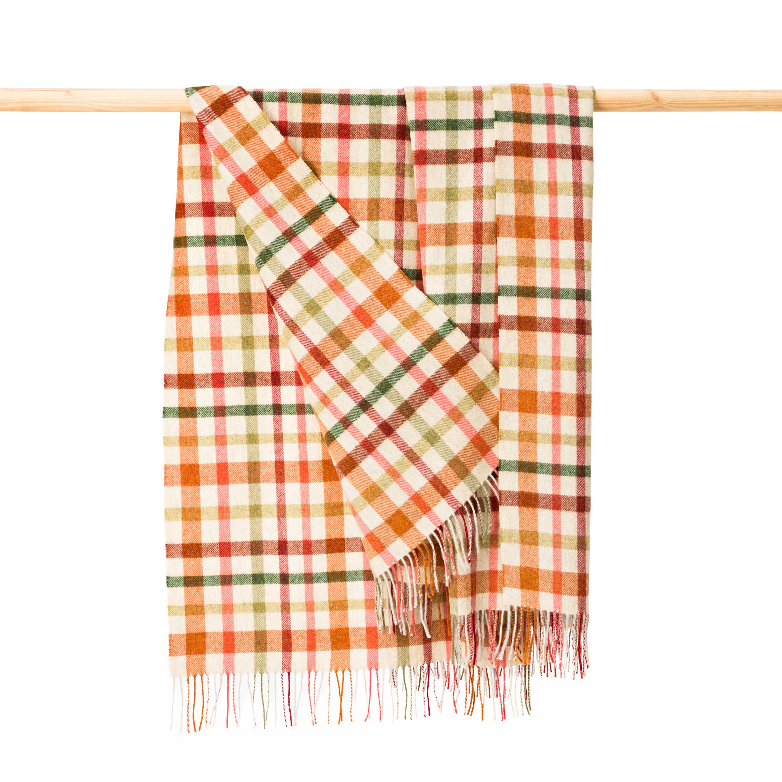 Lambswool Throw Beige Green Rust Maroon Check