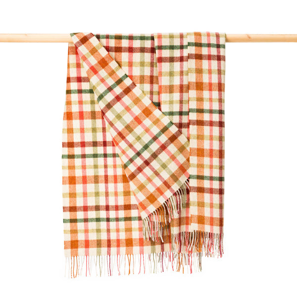 Lambswool Throw Beige Green Rust Maroon Check