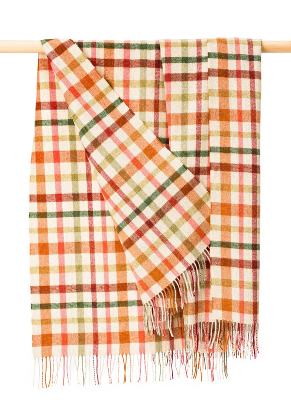 Lambswool Throw Beige Green Rust Maroon Check