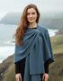Lambswool Draped Shawl - Denim Blue Asymmetrical Wrap