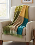 Lambswool Throw Blue Green Mustard Tan Large Blocks