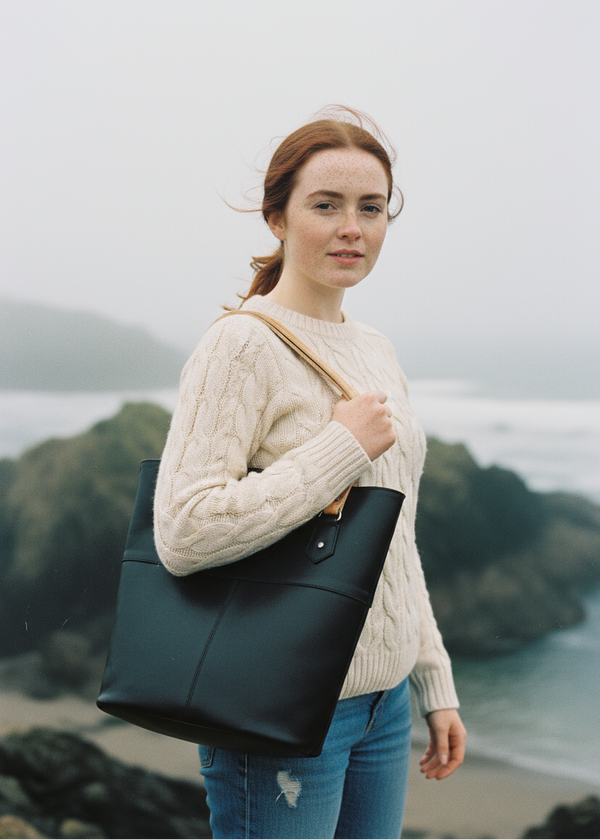 Lee River Black Leather Tote Bag
