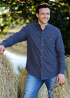 Lee Valley Cotton Grandfather Shirt | Navy White Stripe