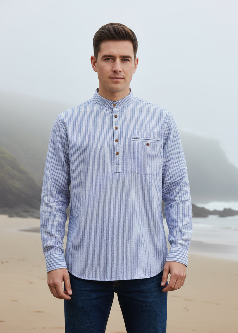 Lee Valley Flannel Grandfather Shirt | Grey Stripe