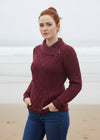Claddagh Zip Skellig Aran Cardigan | Raspberry