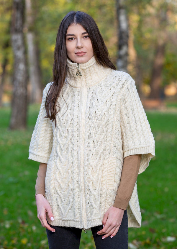 Aran Funnel Neck Cape | Natural