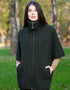 Aran Funnel Neck Cape | Army Green | 100% Merino Wool | Made in Ireland