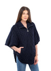 Aran Funnel Neck Cape | Navy