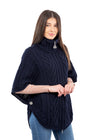 Aran Funnel Neck Cape | Navy