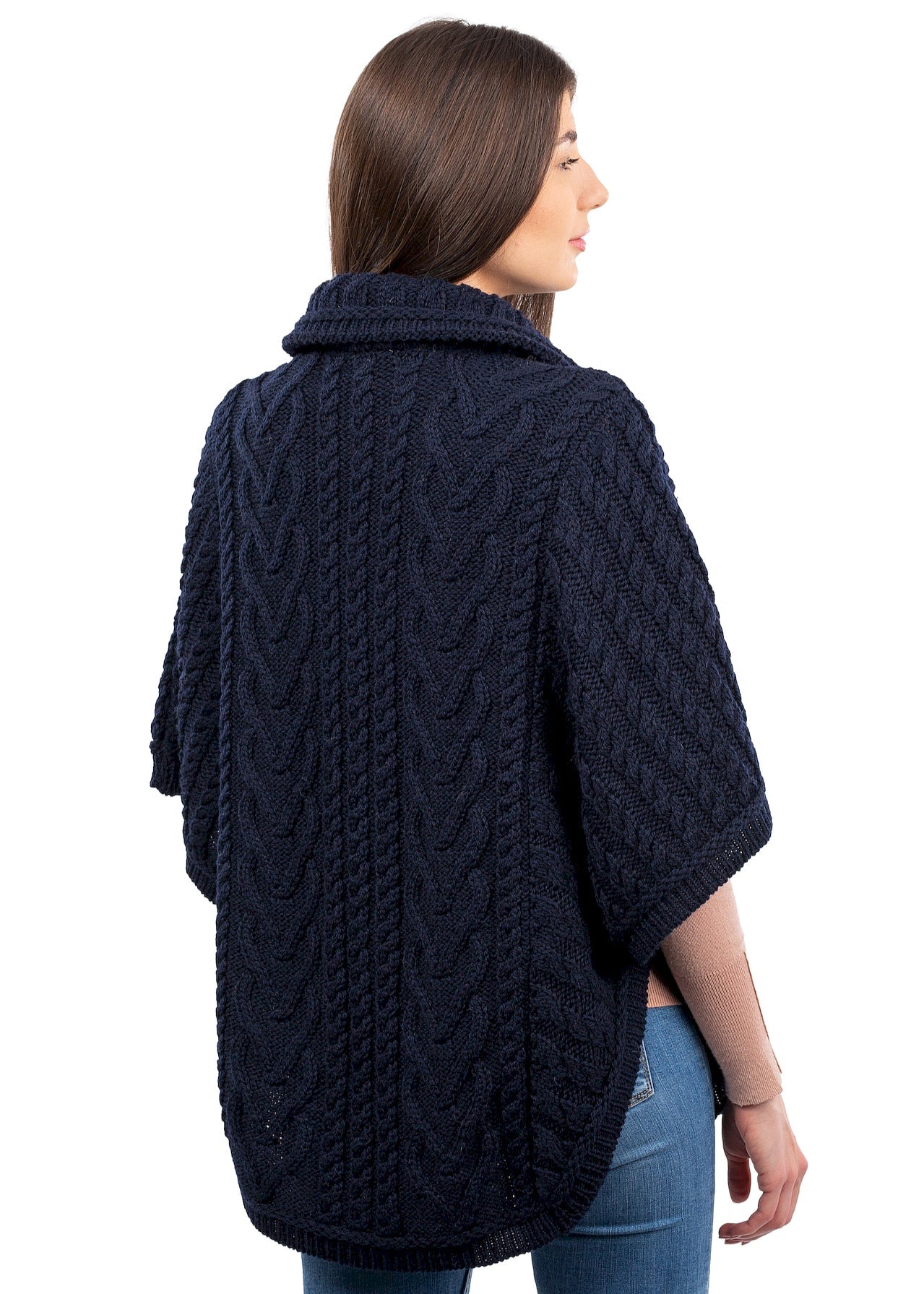 Aran Funnel Neck Cape | Navy