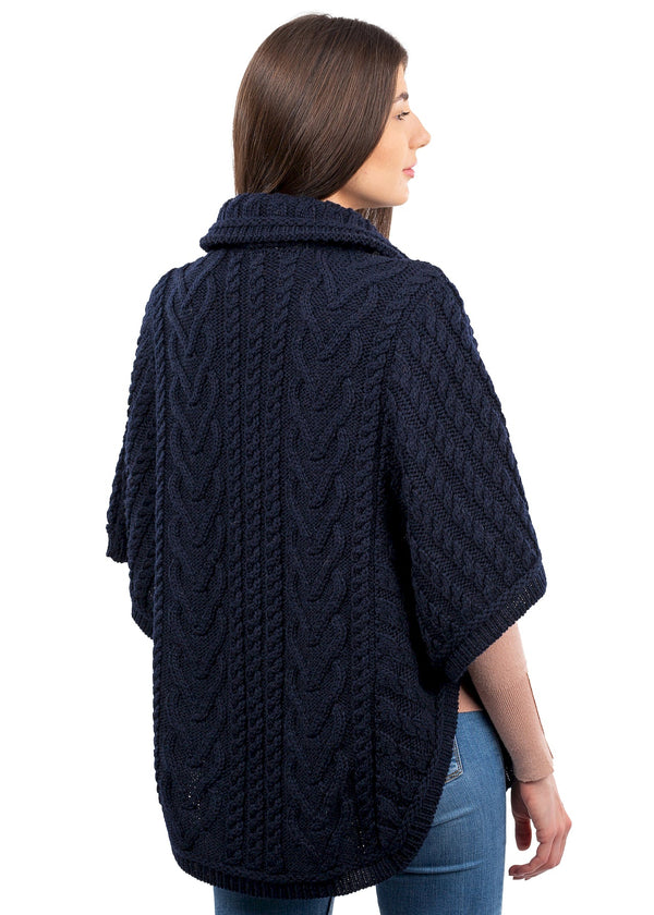 Aran Funnel Neck Cape | Navy