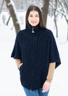 Aran Funnel Neck Cape | Navy