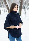 Aran Funnel Neck Cape | Navy