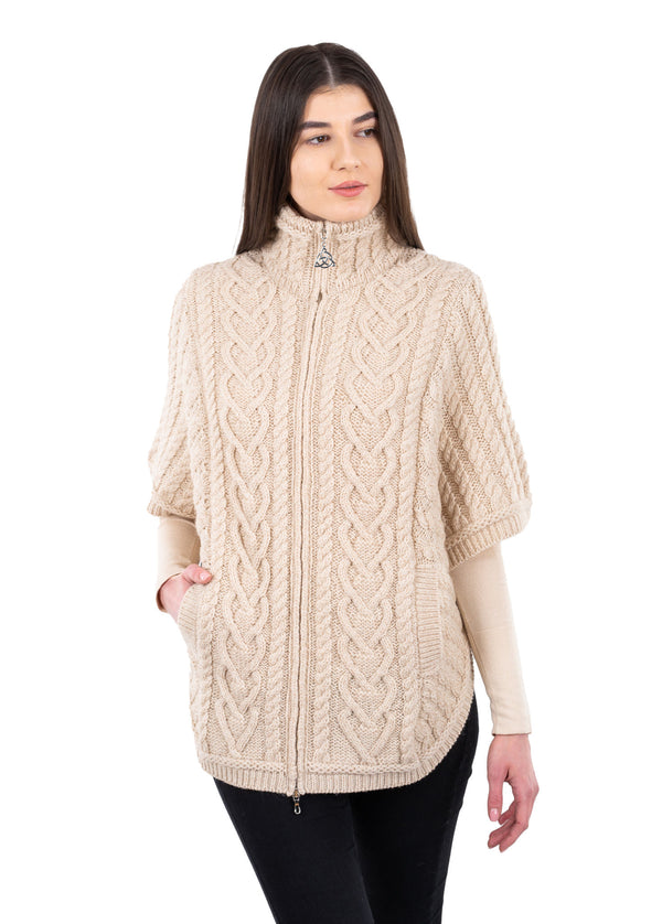 Aran Funnel Neck Cape | Oatmeal