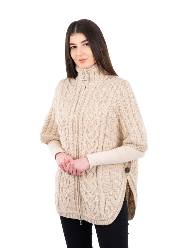 Aran Funnel Neck Cape | Oatmeal