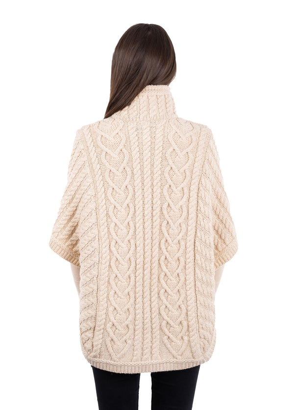 Aran Funnel Neck Cape | Oatmeal
