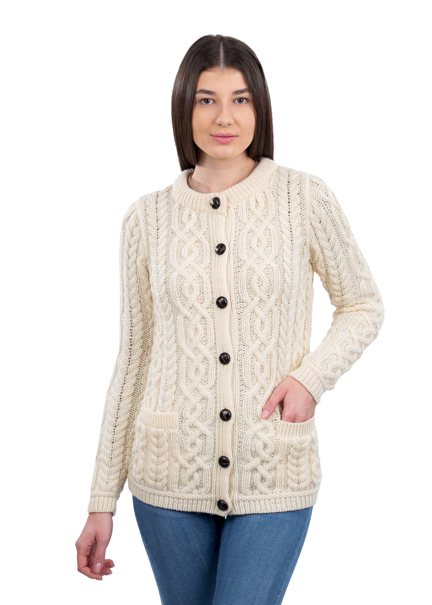Ladies Aran Cardigan | Natural
