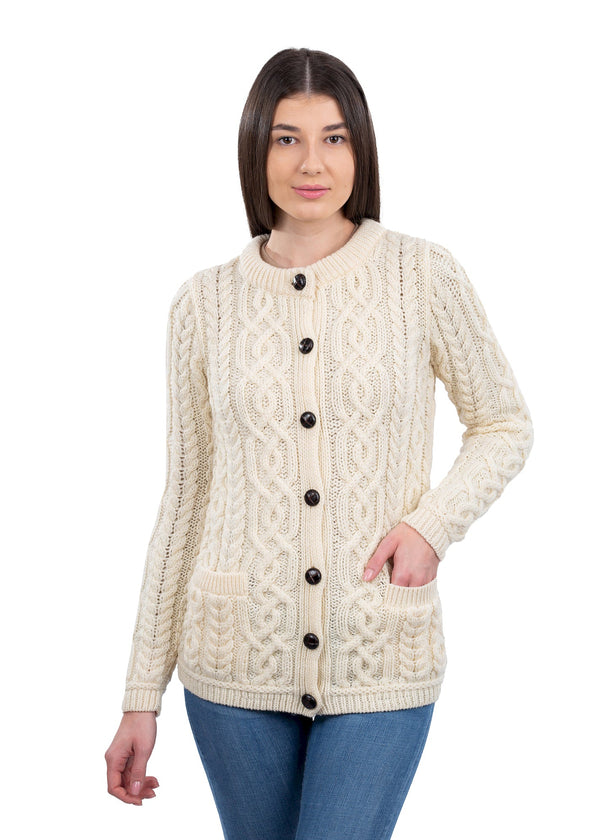 Ladies Aran Cardigan | Natural