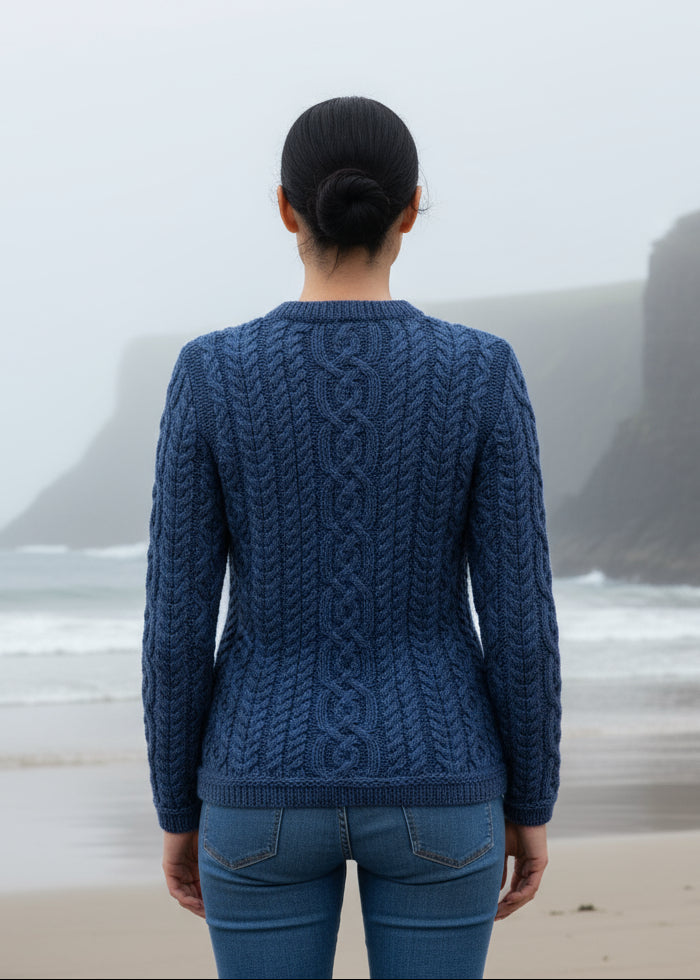 Ladies Button Aran Cardigan | Blue