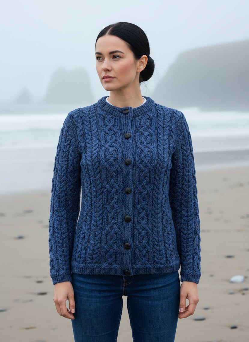 Ladies Aran Cardigan | Blue