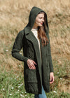 Ladies Classic Long Hooded Cardigan | Army Green