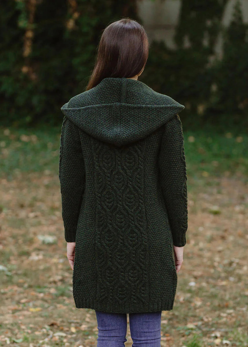Ladies Classic Long Hooded Cardigan | Army Green