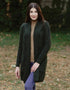 Klassischer langer Damen-Kapuzencardigan | Armeegrün