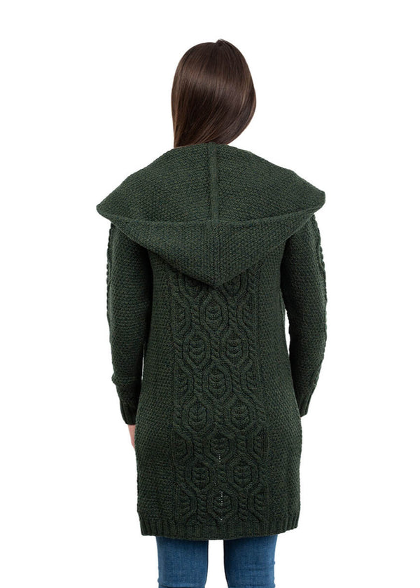 Ladies Classic Long Hooded Cardigan | Army Green