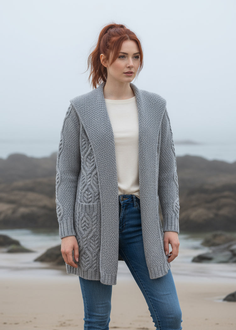 Ladies Classic Long Hooded Cardigan | Grey