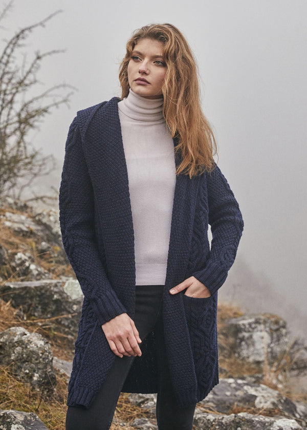 Ladies Classic Long Hooded Cardigan | Navy