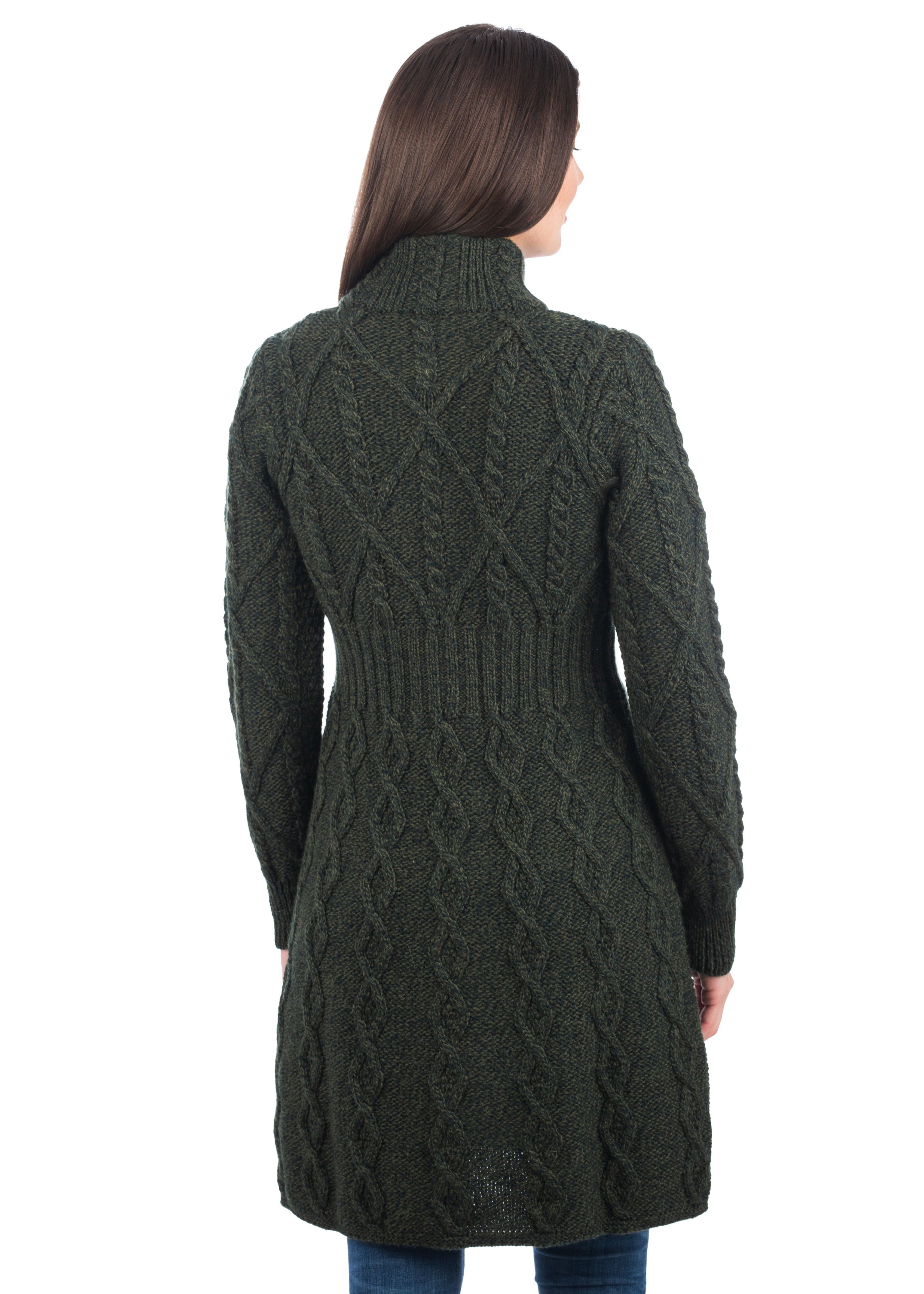 Aran Cable Knit Coat | Army Green