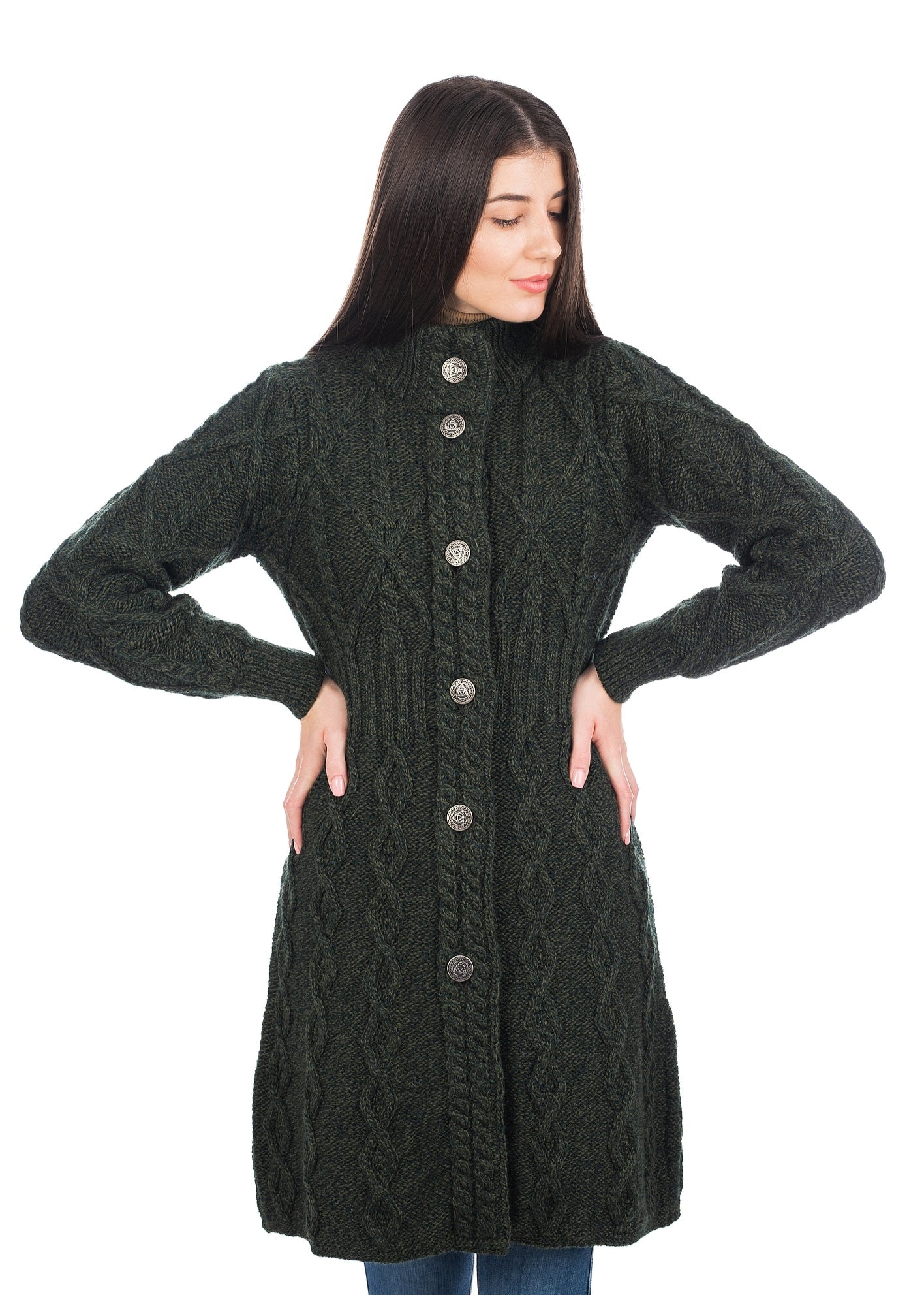 Aran Cable Knit Coat | Army Green