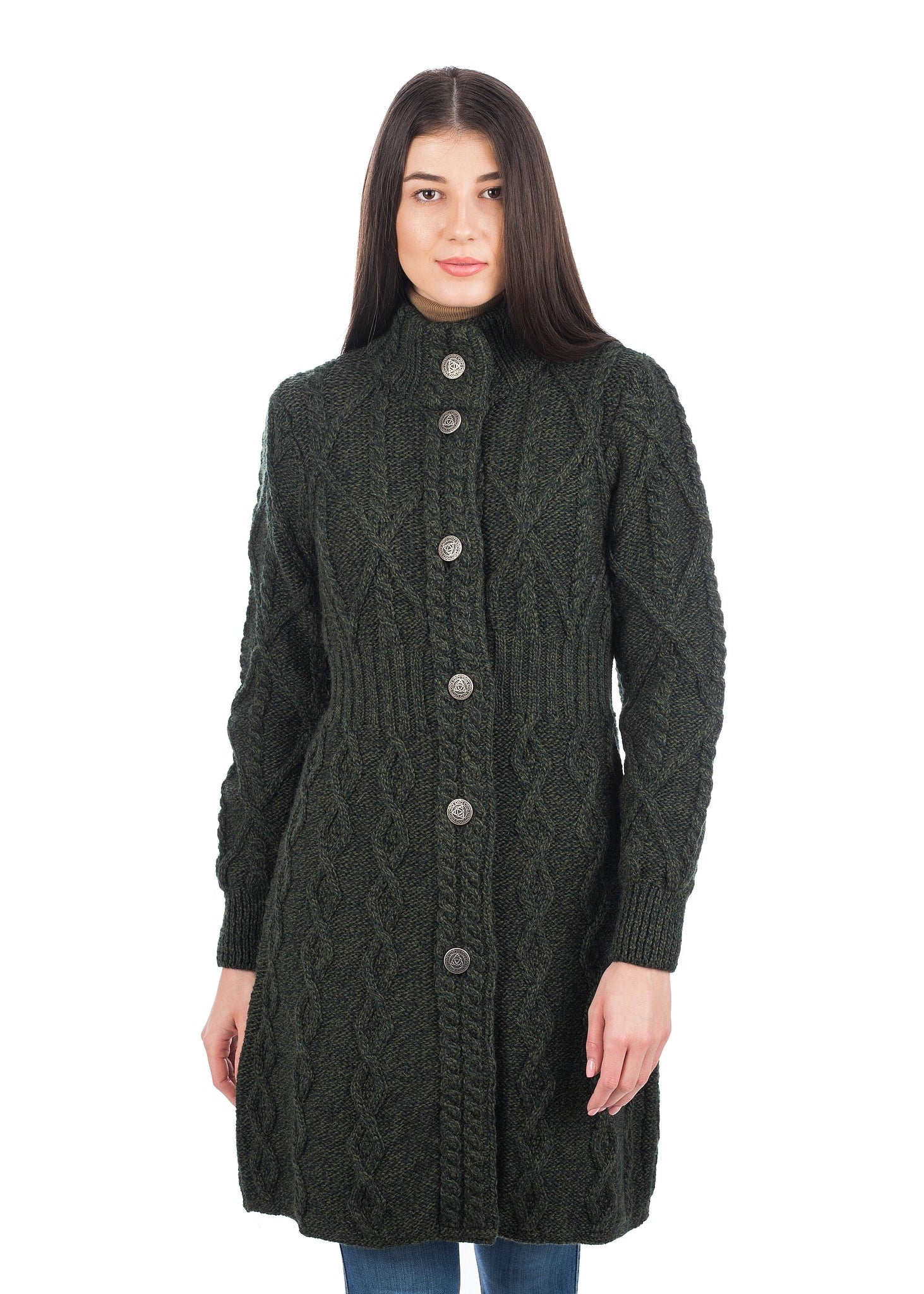 Aran Cable Knit Coat | Army Green